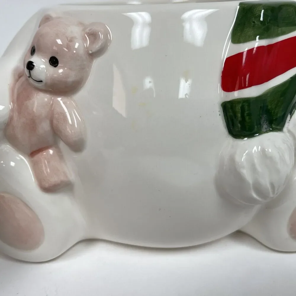 Homco 1991 Cookie Jar Canister Teddy Bear White Red Green‎ 8